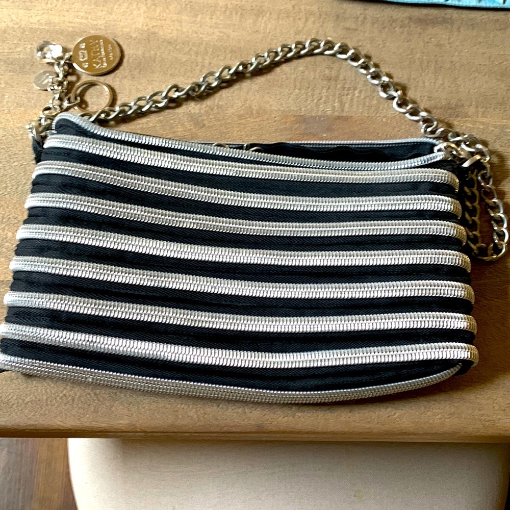 Kathy Van Zealand black and silver zipper purse